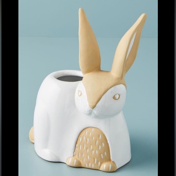 Anthropologie Other - Anthropologie Vase Planter WOODLAND CREATURE Stoneware RABBIT Bunny Handpainted